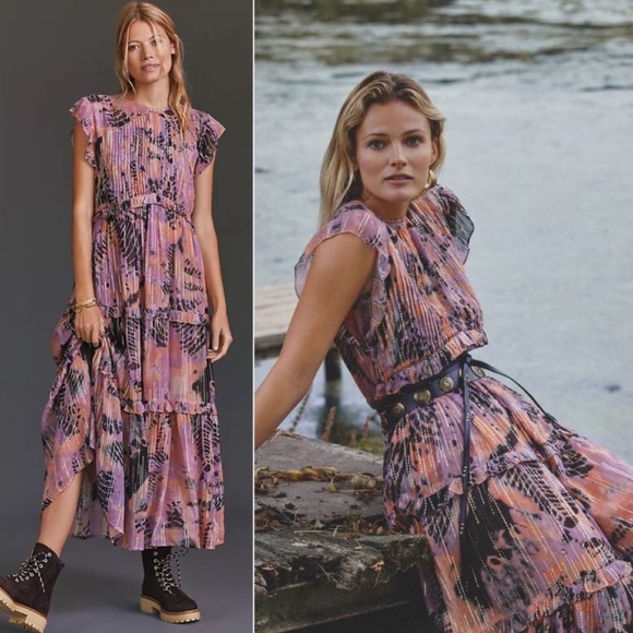 Anthropologie Dresses & Skirts - Anthropologie x Verb Pallavi Singhee Metallic Tie-Dye Tiered Midi Dress  Sz M